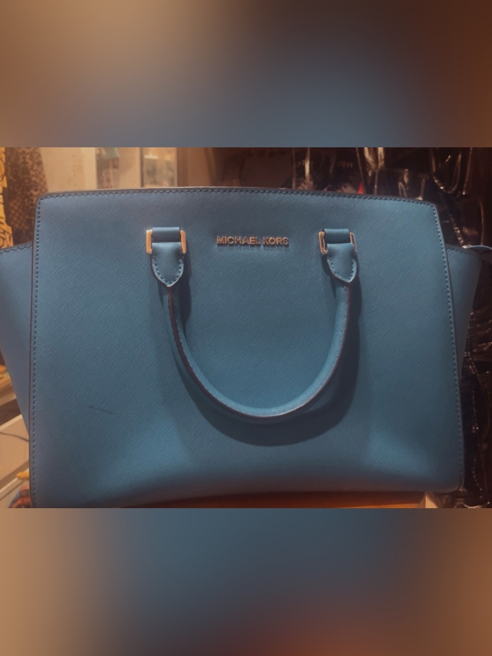 Michael Kors Turquoise Blue Saffiano Leather Satchel with Gold Hardware - Picture 5 of 5